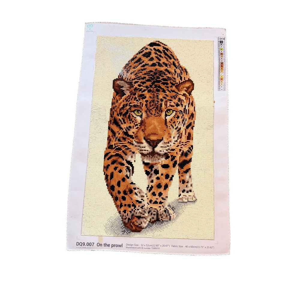 Leopard On The Prowl Finished Diamond Painting 12.25"L x 20.5"W